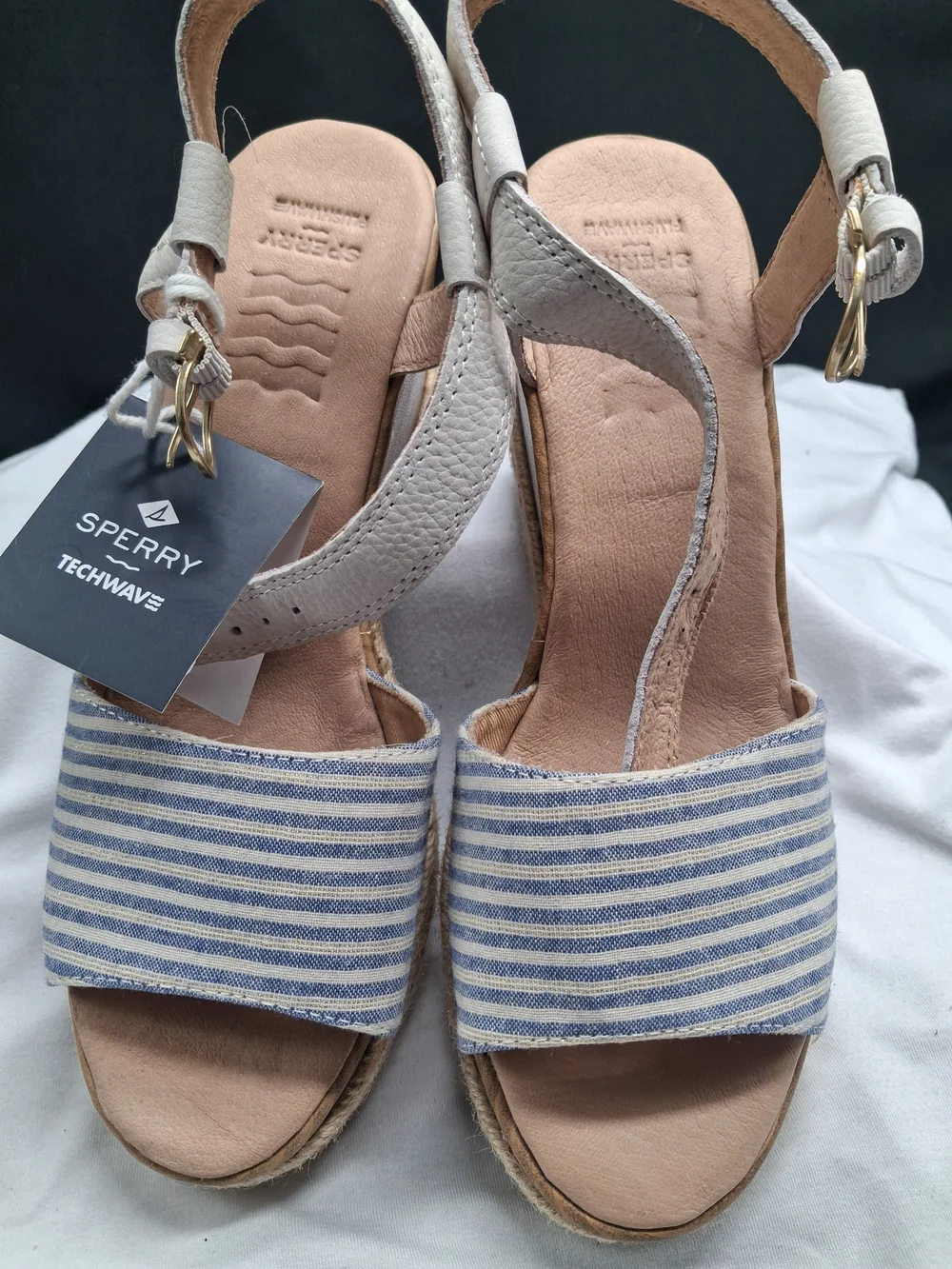 Sperry Women's Blue & White Striped Wedge Sandals - Picture 5 of 9